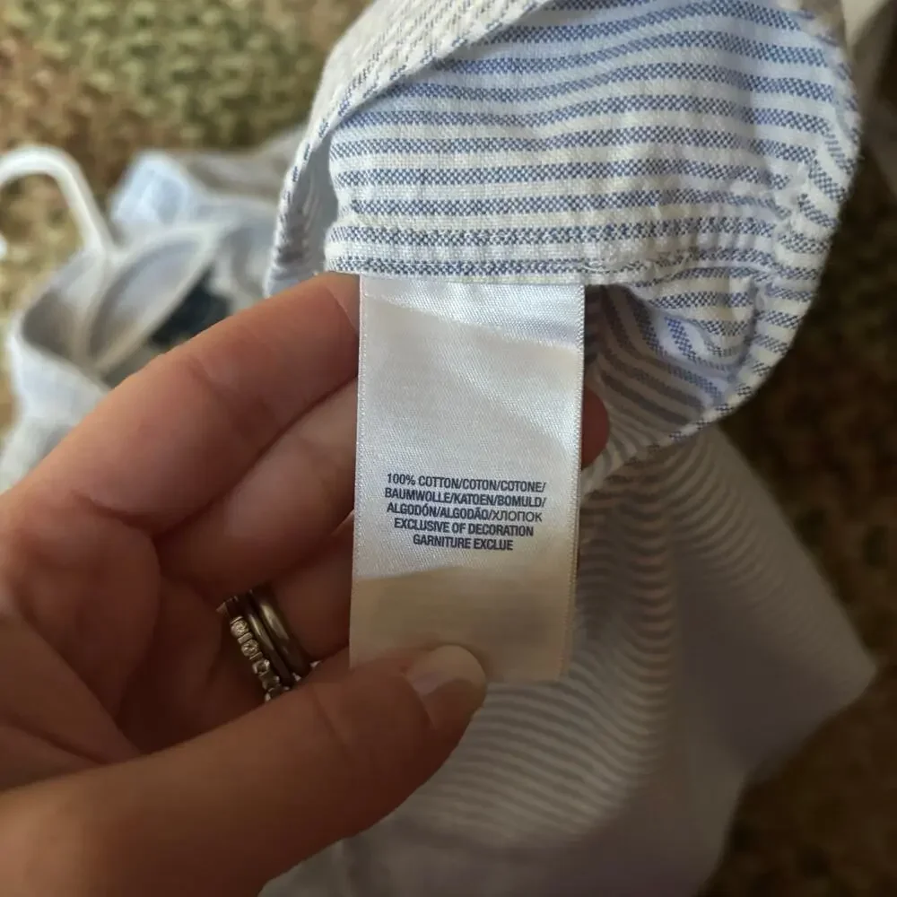 Ralph Lauren Boys Shirt Size 18 XL Blue White Striped Button Down Cotton Pony